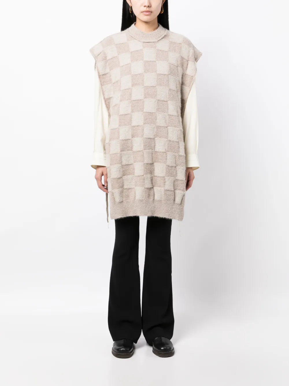 Checkerboard-Pattern Knitted Vest