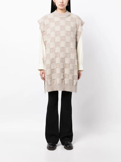 Checkerboard-Pattern Knitted Vest