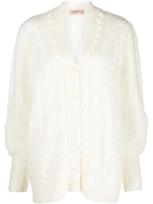 Cable-Knit V-Neck Cardigan