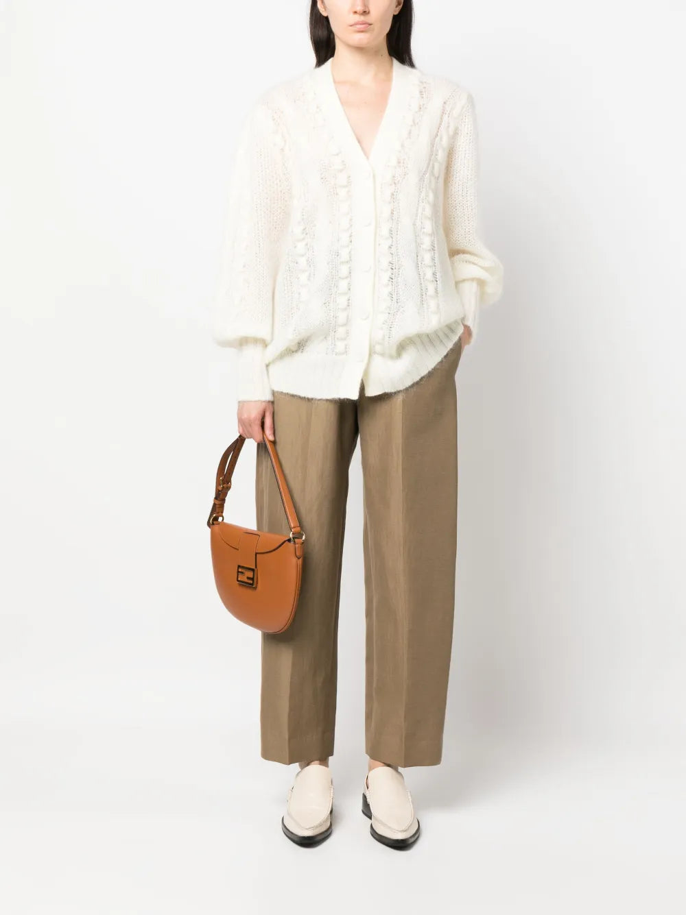 Cable-Knit V-Neck Cardigan
