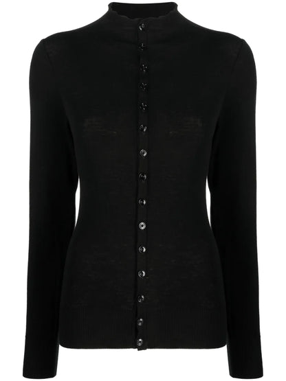 High-Neck Wool Cardigan