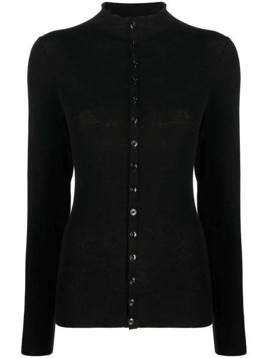 High-Neck Wool Cardigan