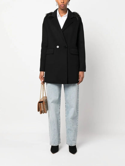 Feather-Trim Double-Breasted Coat