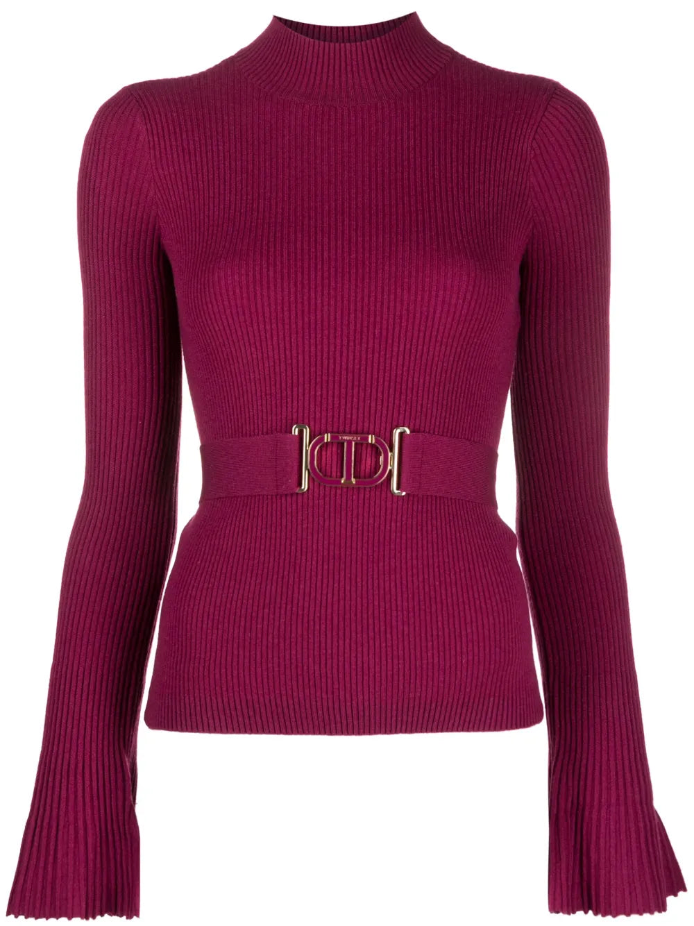 Belted-Waist Knitted Jumper