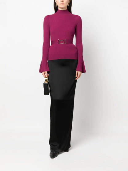 Belted-Waist Knitted Jumper