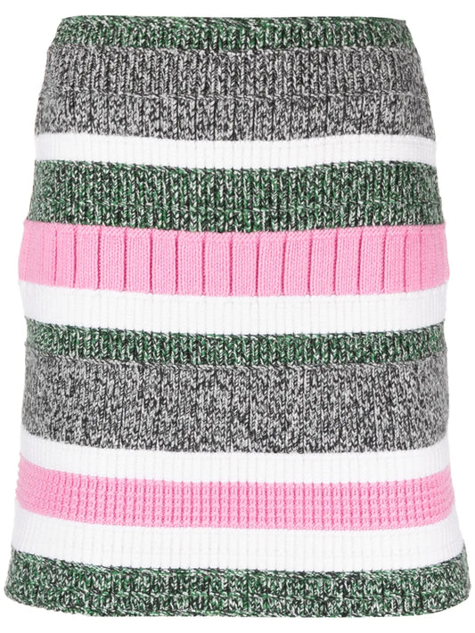 Stripe-Pattern Cashmere Straight Skirt