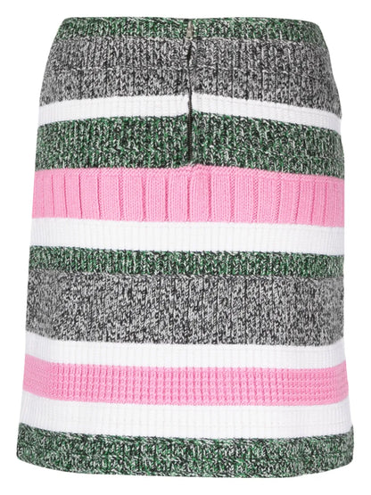 Stripe-Pattern Cashmere Straight Skirt