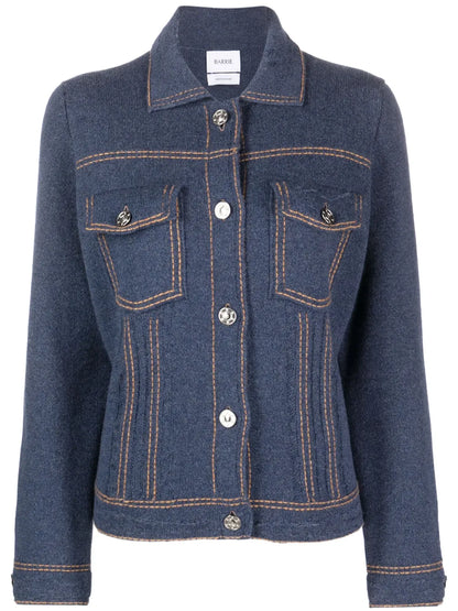 Contrast-Stitching Denim-Effect Jacket