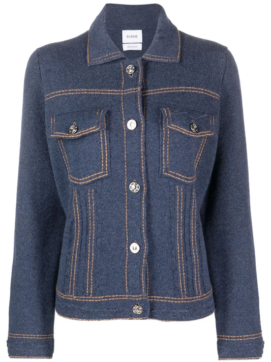 Contrast-Stitching Denim-Effect Jacket