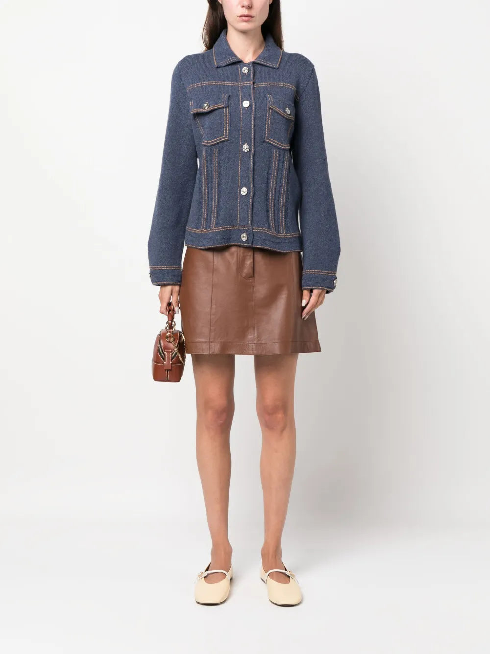 Contrast-Stitching Denim-Effect Jacket