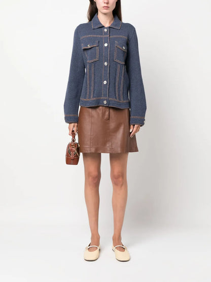 Contrast-Stitching Denim-Effect Jacket