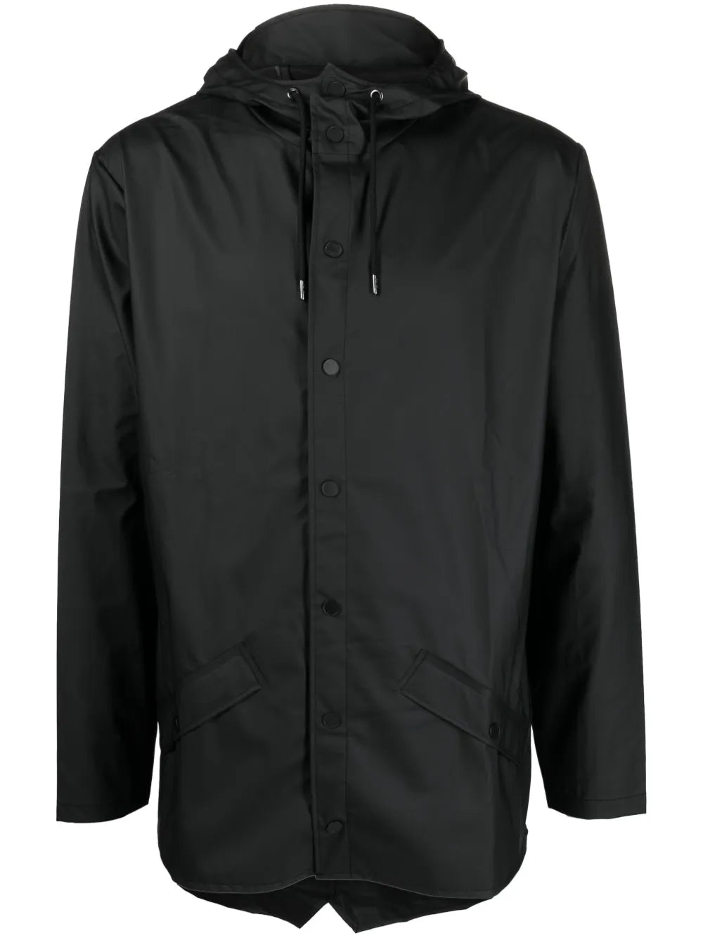 Drawstring-Hooded Buttoned Rain Jacket