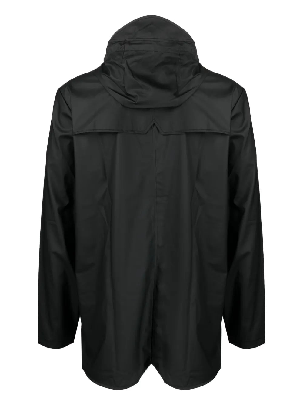 Drawstring-Hooded Buttoned Rain Jacket