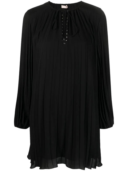 Tie-Fastening Crepe Pleated Minidress