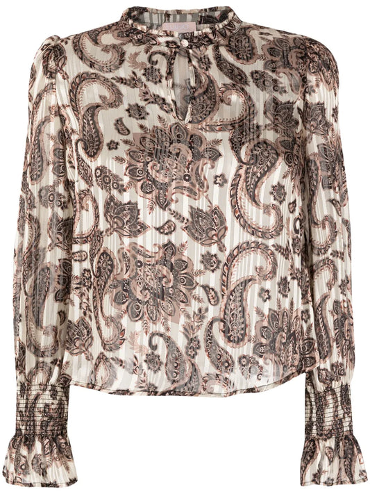 Paisley-Print Pleated Blouse