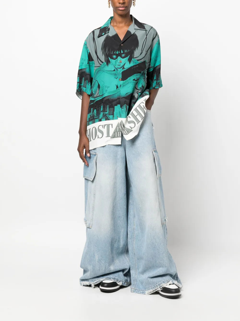 Ripped-Detail Wide-Leg Jeans