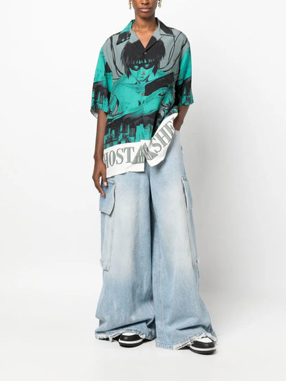 Ripped-Detail Wide-Leg Jeans