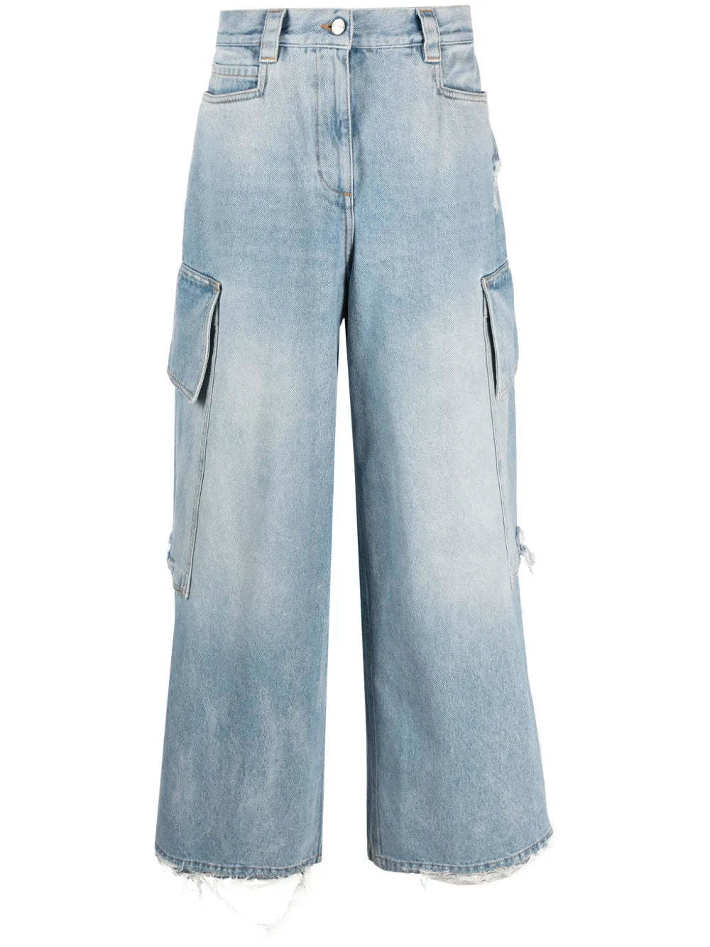 Ripped-Detail Wide-Leg Jeans