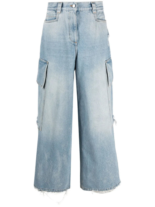 Ripped-Detail Wide-Leg Jeans