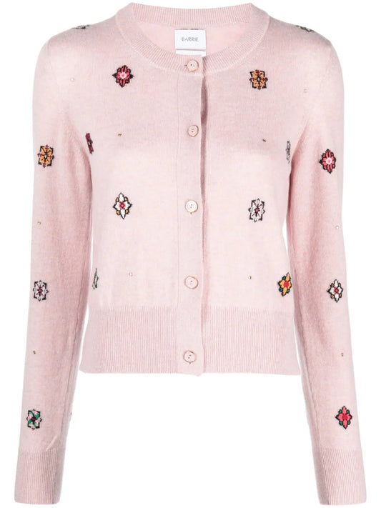 Intarsia-Knit Round-Neck Cardigan