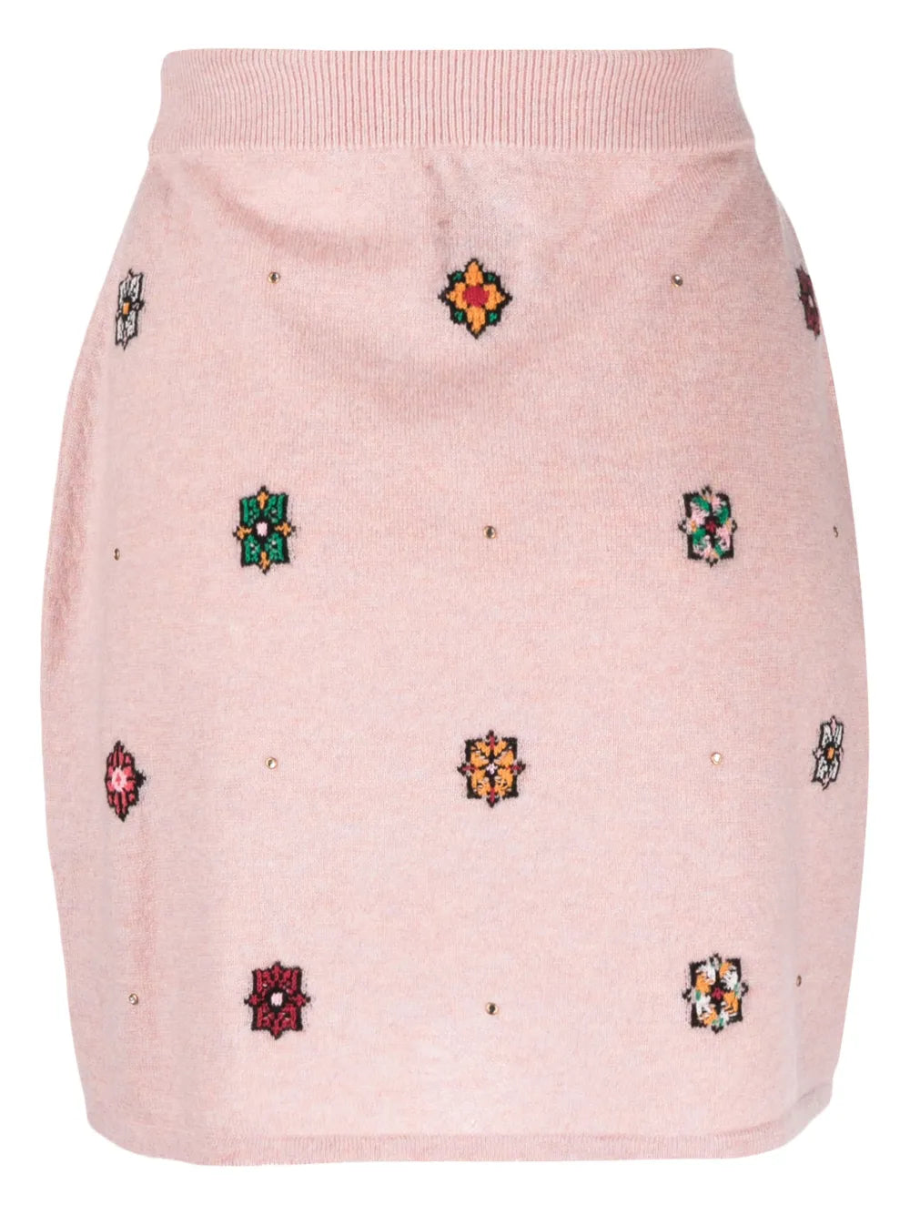 Floral-Motif Cashmere-Cotton Straight Skirt