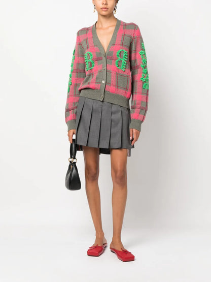 Logo-Embossed Tartan-Pattern Cashmere Cardigan