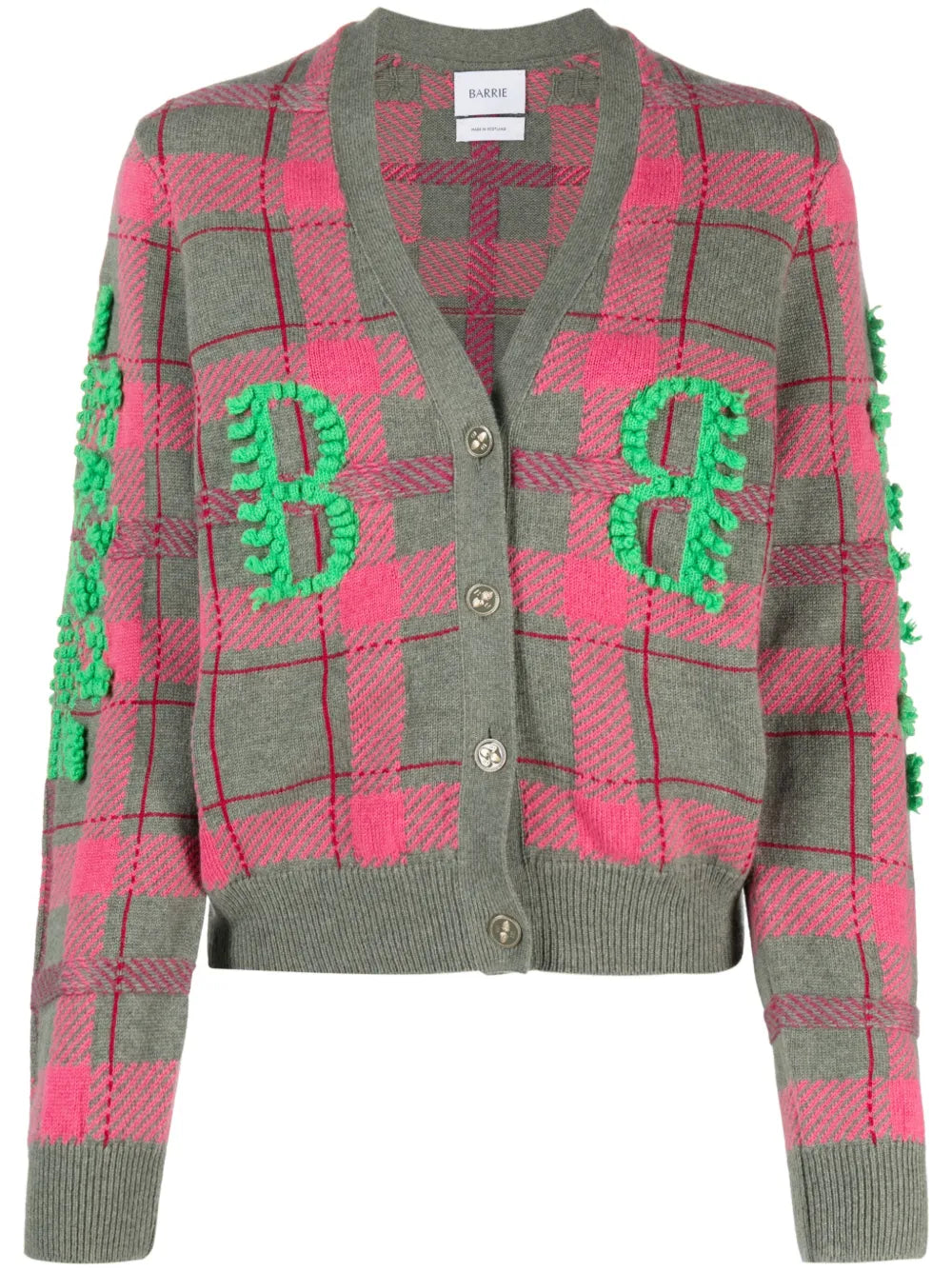 Logo-Embossed Tartan-Pattern Cashmere Cardigan