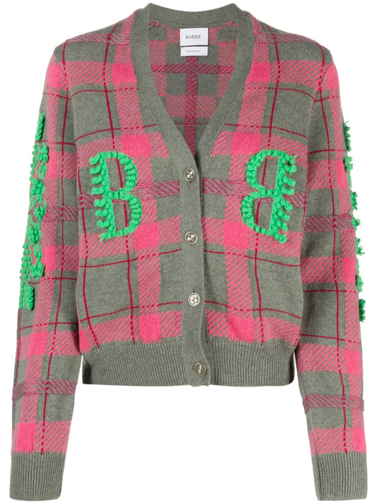 Logo-Embossed Tartan-Pattern Cashmere Cardigan