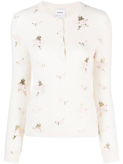 Floral-Print Waffle-Knit Jumper