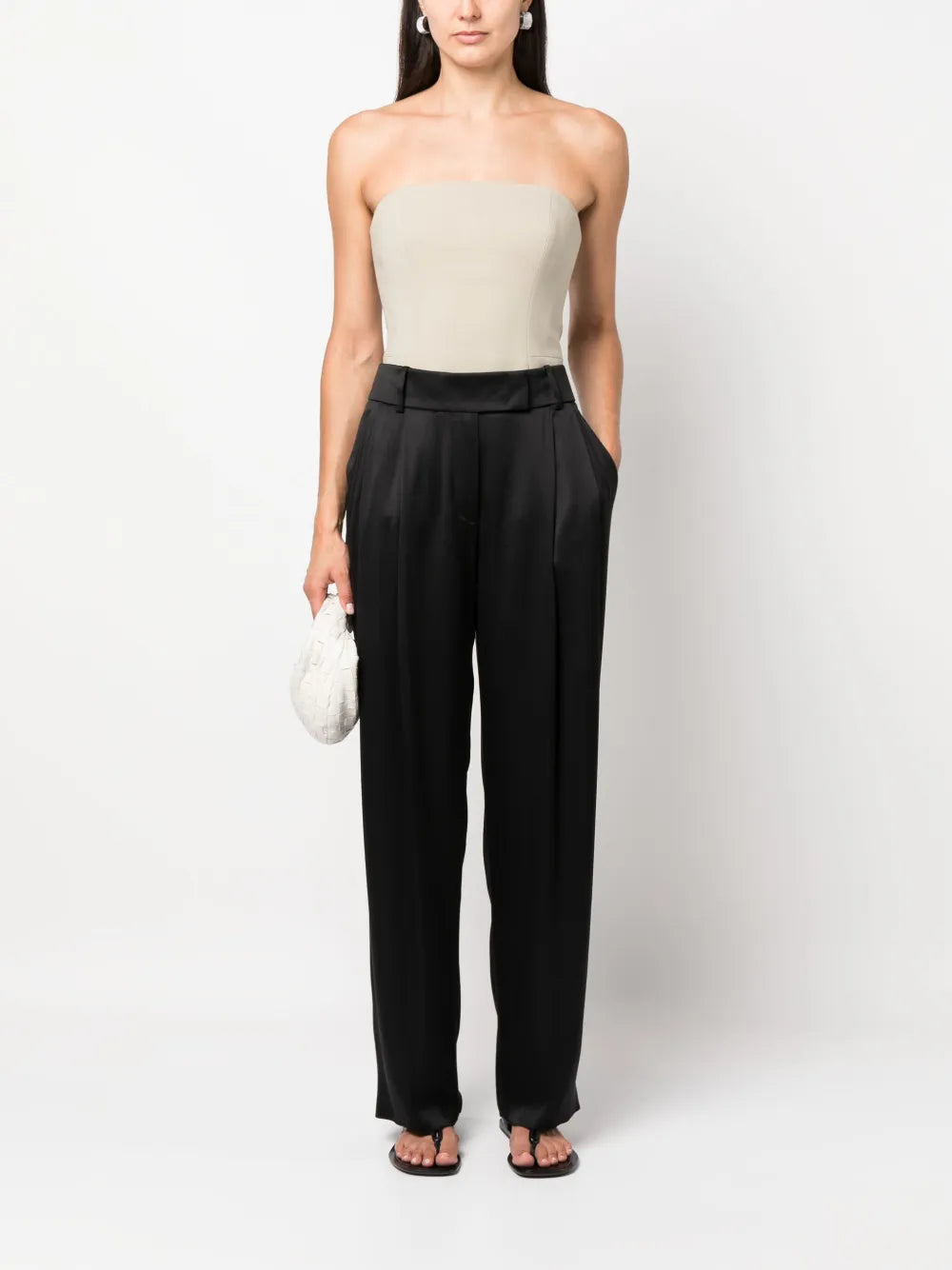 Pleat-Detail Wide-Leg Silk Trousers