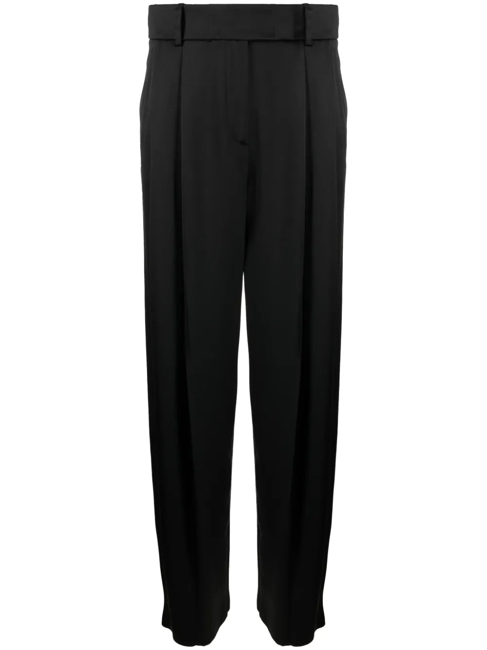 Pleat-Detail Wide-Leg Silk Trousers