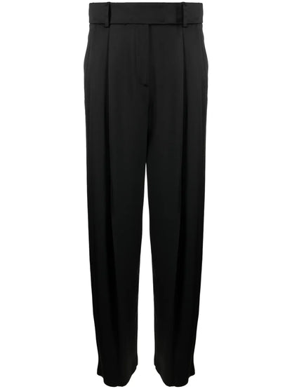 Pleat-Detail Wide-Leg Silk Trousers