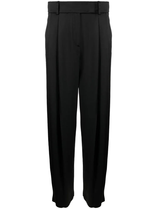 Pleat-Detail Wide-Leg Silk Trousers