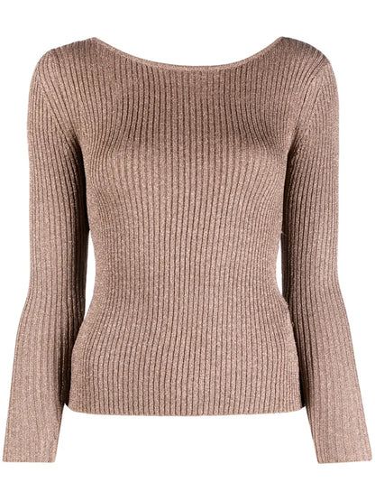 Cut-Out Metallic-Knit Top