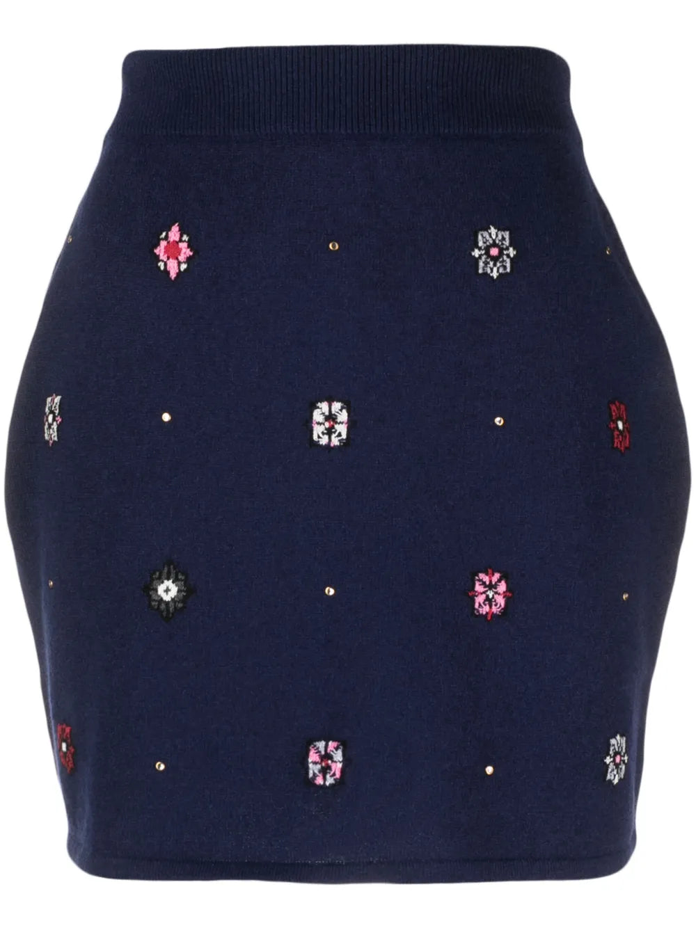 Floral-Motif Cashmere-Cotton Straight Skirt