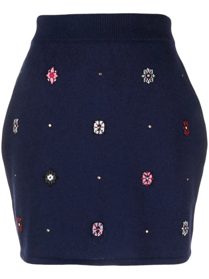 Floral-Motif Cashmere-Cotton Straight Skirt