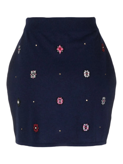 Floral-Motif Cashmere-Cotton Straight Skirt