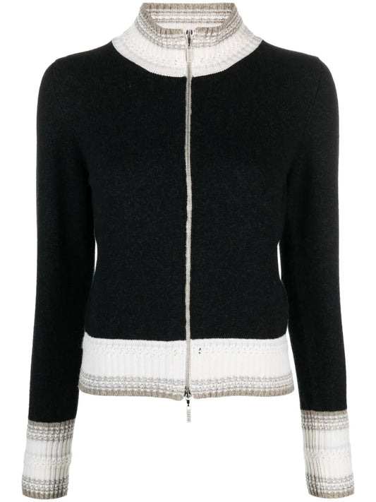 Mottled Zip-Up Cashmere Cardigan