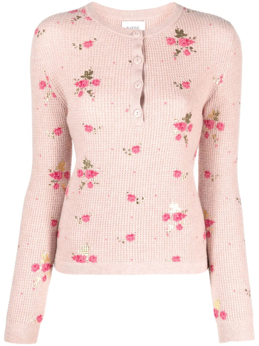 Floral-Print Waffle-Knit Jumper