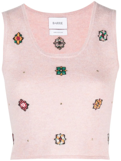 Floral-Motif Cropped Knitted Top