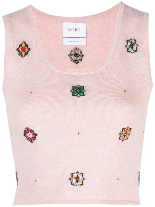 Floral-Motif Cropped Knitted Top