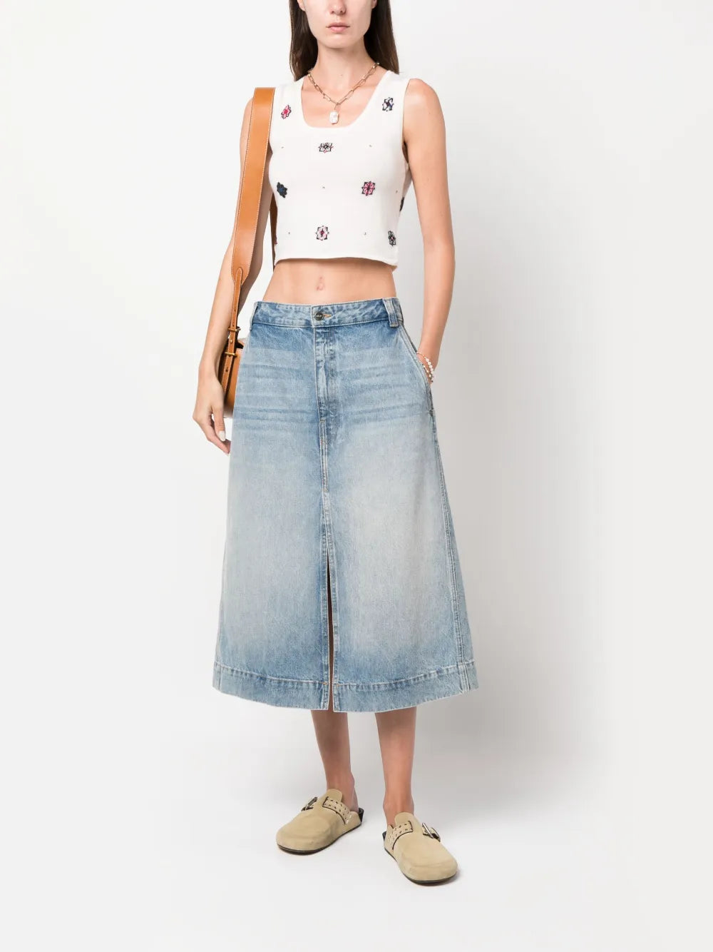 Floral-Motif Cropped Knitted Top