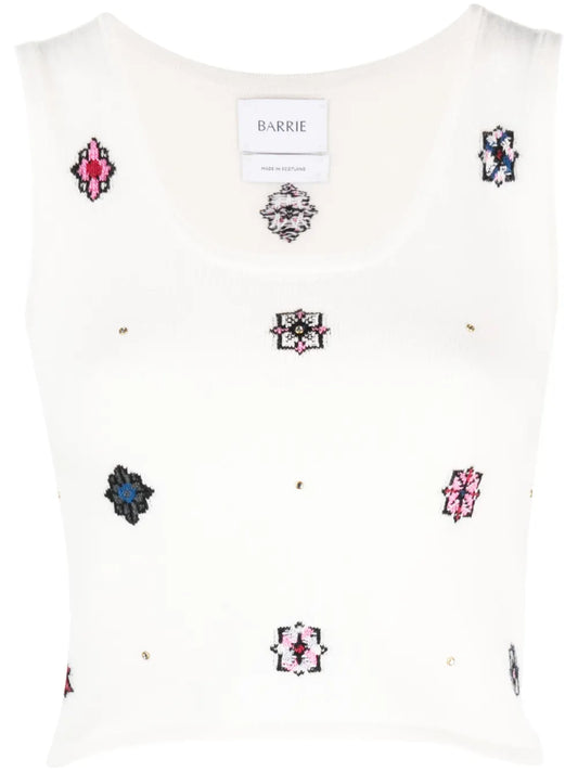 Floral-Motif Cropped Knitted Top