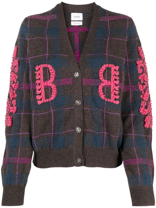 Logo-Embossed Tartan-Pattern Cashmere Cardigan
