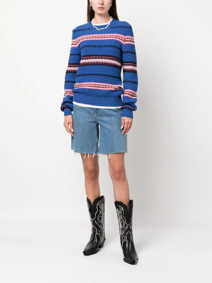 Striped Crochet-Knit Cashmere Jumper