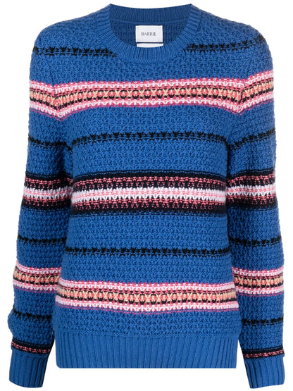 Striped Crochet-Knit Cashmere Jumper