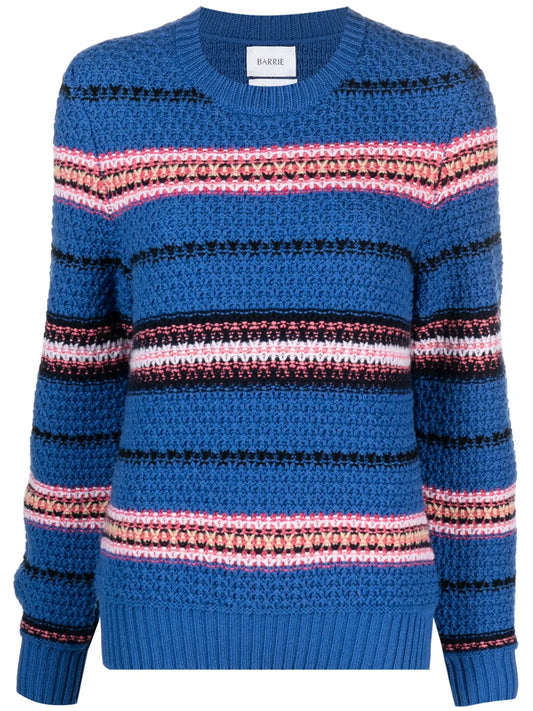 Striped Crochet-Knit Cashmere Jumper