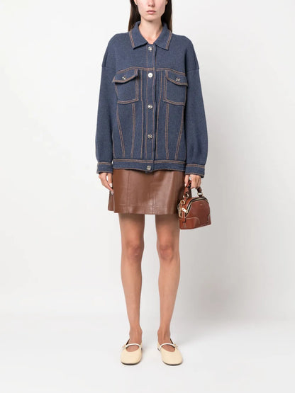 Contrast-Stitching Denim-Effect Jacket