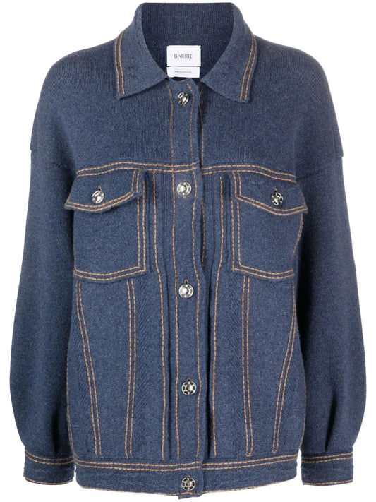 Contrast-Stitching Denim-Effect Jacket