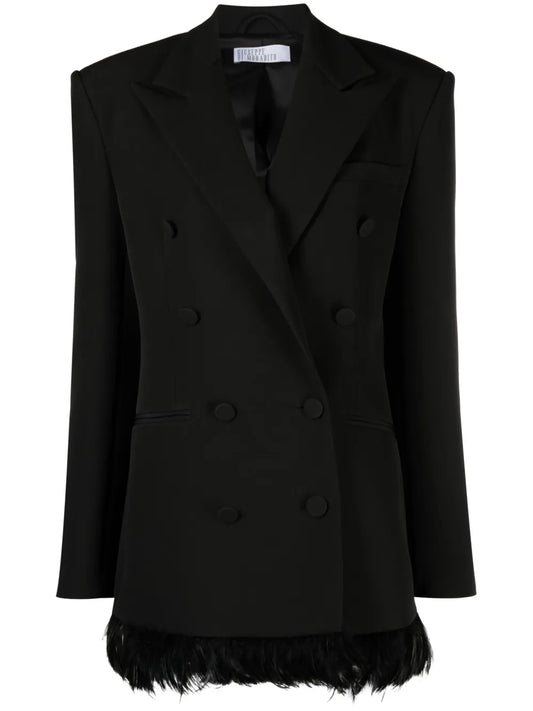 Feather-Trim Double-Breasted Blazer